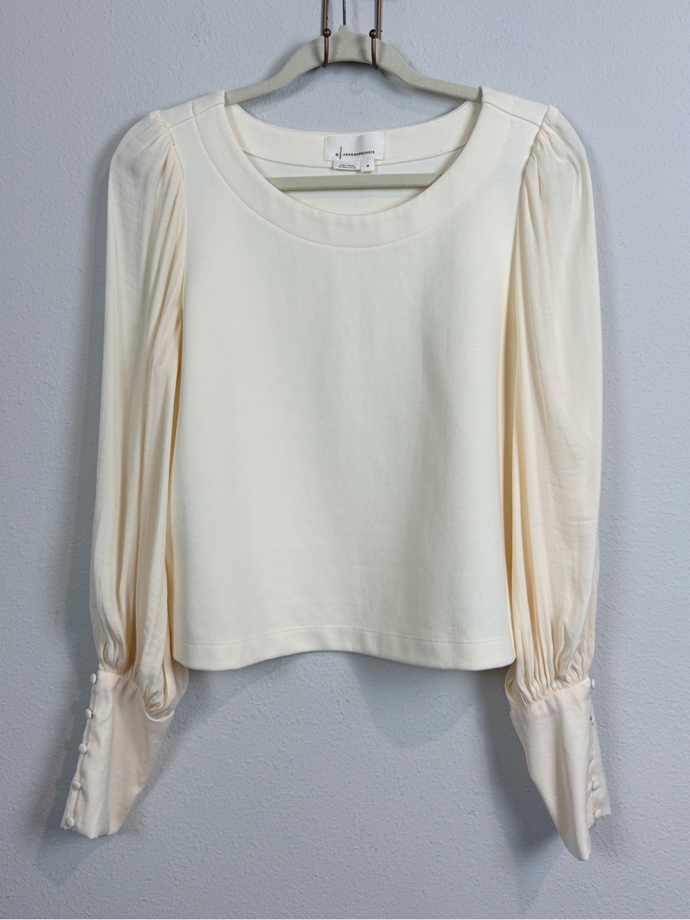 Anthropologie Cream Sheer Sleeve Blouse M